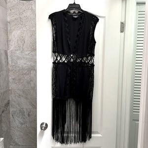 Bebe Fringe Vest Black
